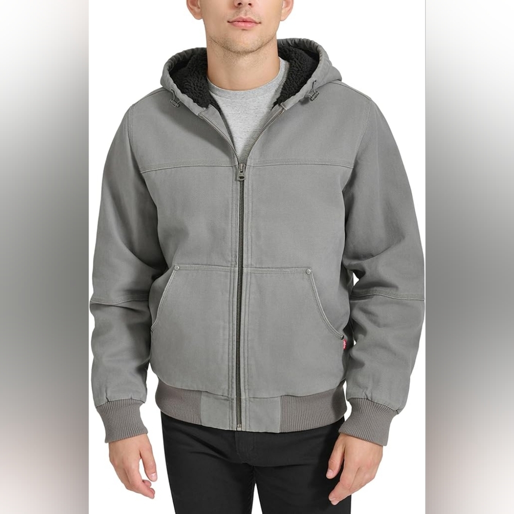 Men's Gray Hooded Jacket Workwear XXL Gray Sherpa Levi's Canvas